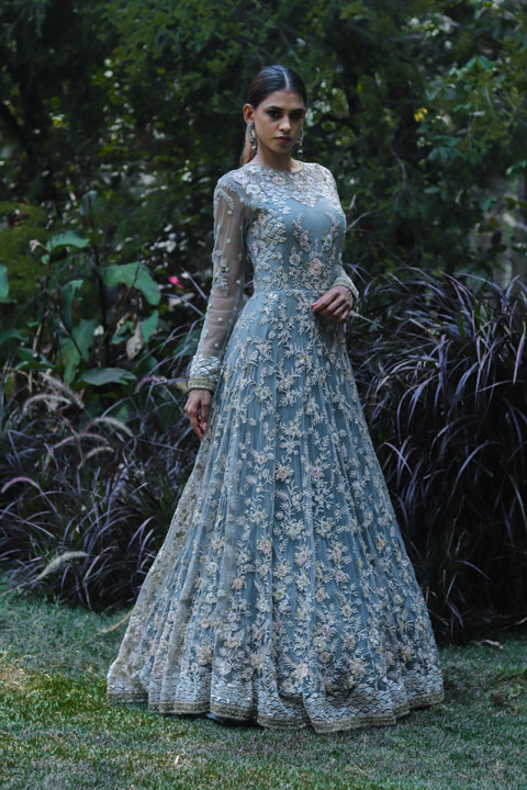 Green Thread And Sequin Gown